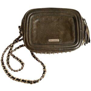 Rebecca Minkoff Leather Studded Crossbody Olive Green Gold Chain + Tassel